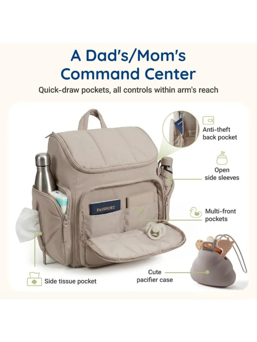 Stylish Brown Diaper Bag Backpack for Moms & Dads | Spacious Baby Bag with